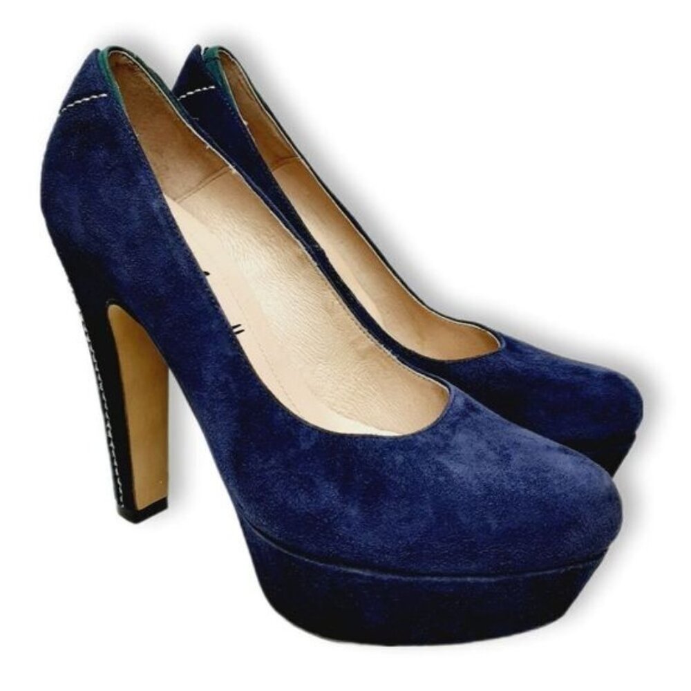 GINO VAELLO | Spain Platform Pumps Navy & Green Suede Leather Sz 6.5 | Eur 37